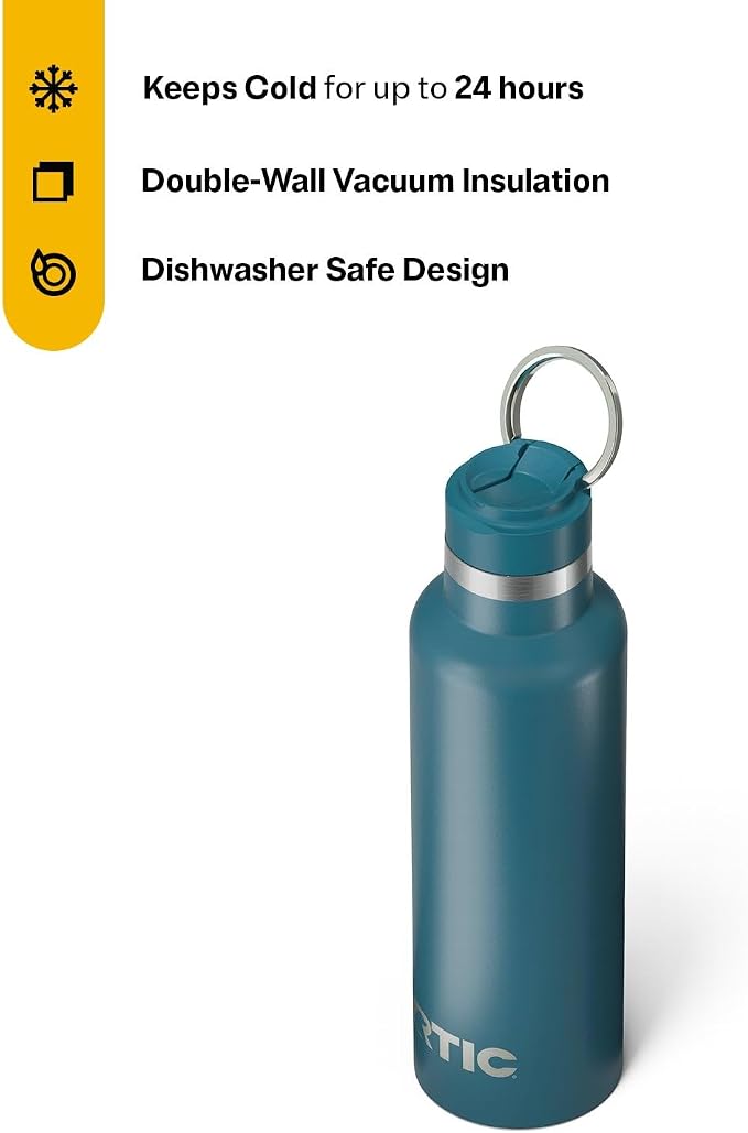 RTIC 20oz Journey Water Bottle Ceramic Lined Metal Stainless Steel Vacuum Insulated, BPA Free, Reusable, for Water, Hot and Cold Drinks, Travel, Sports, Camping, Marine