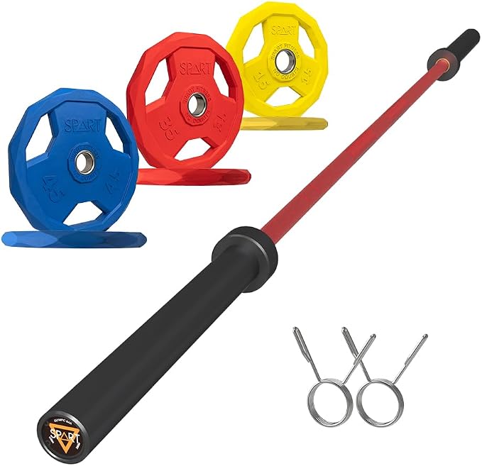 7FT Olympic Barbell Bar with Weight Plate Set Combo, Solid Olympic Bar with Bearings, 700Lbs Capacity Weight Bar for Home Gym Strength Training, Weightlifting, Powerlifting, Fit for 2" Olympic Plates