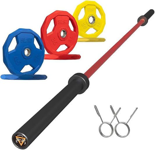 7FT Olympic Barbell Bar with Weight Plate Set Combo, Solid Olympic Bar with Bearings, 700Lbs Capacity Weight Bar for Home Gym Strength Training, Weightlifting, Powerlifting, Fit for 2" Olympic Plates