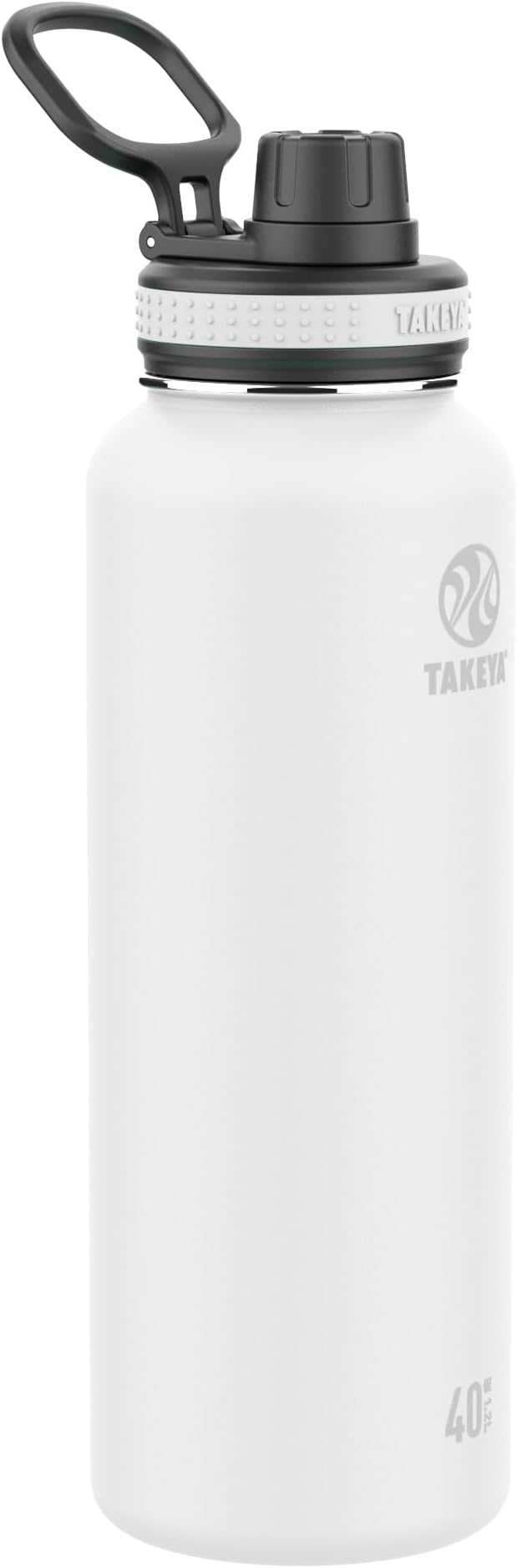Takeya Originals 40 oz Vacuum Insulated Stainless Steel Water Bottle - Leakproof & BPA-Free Spout Lid - Keeps Drinks Cold 24 Hrs/Hot 12 Hrs - Double-Wall Design - Ideal for Active Lifestyles, White