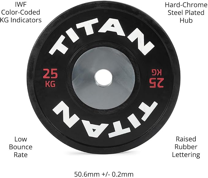 Titan Fitness Elite Olympic Bumper Plates, Competition Weight Plates, Rubber Rubber with Steel Insert