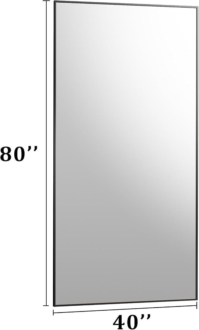 BEAUTYPEAK 80"x40" Rectangle Full Body Floor Mirrors, Full Length Mirror | Hanging or Leaning, Aluminum Alloy Frame Wall Mirror for Bedroom, Dressing Room, Black