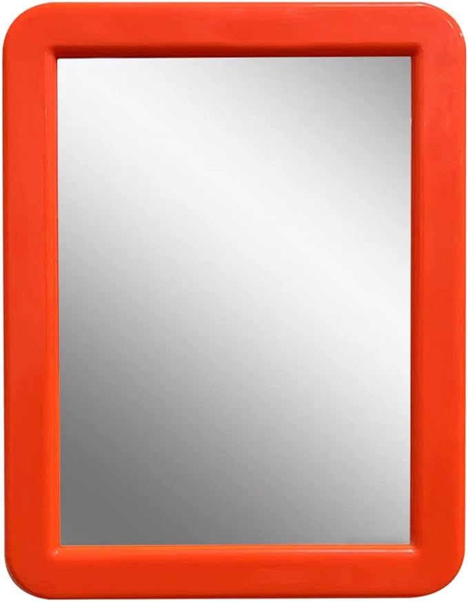 PTY Magnetic Real Glass Mirror for School or Gym Locker, 5" x 7" - Locker Accessory - Small Makeup Mirror for Fridge, Toolbox, Office Cabinet, Workshop (Carrot Orange)
