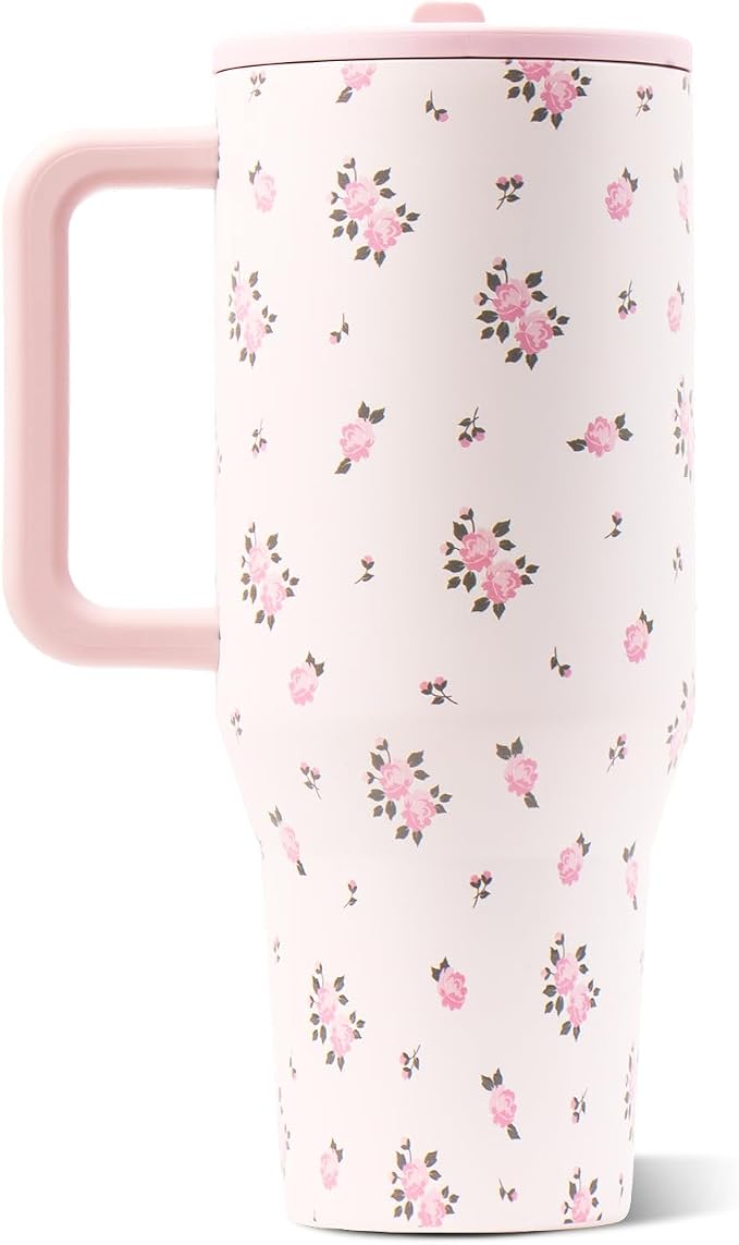 HydroJug Traveler 40oz, Insulated Tumbler with Handle & Straw, Wildrose