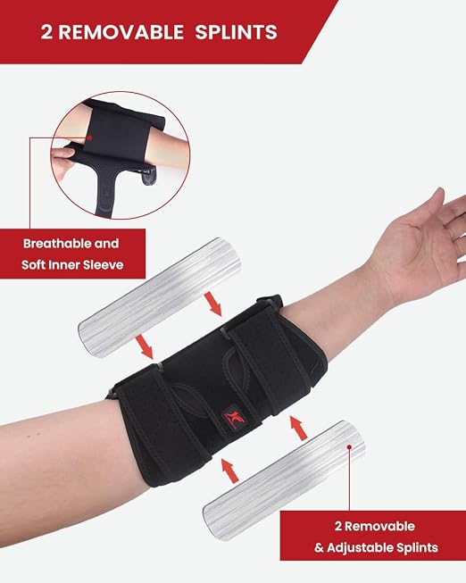 Hurmoya Elbow Brace Night Sleep, Cubital Tunnel, Ulnar Nerve Entrapment | Comfortable Compression Sleeve Immobilizer, Elbow Splint with 2 Removable Metal Splints, Pain Relief for Men and Women (M)