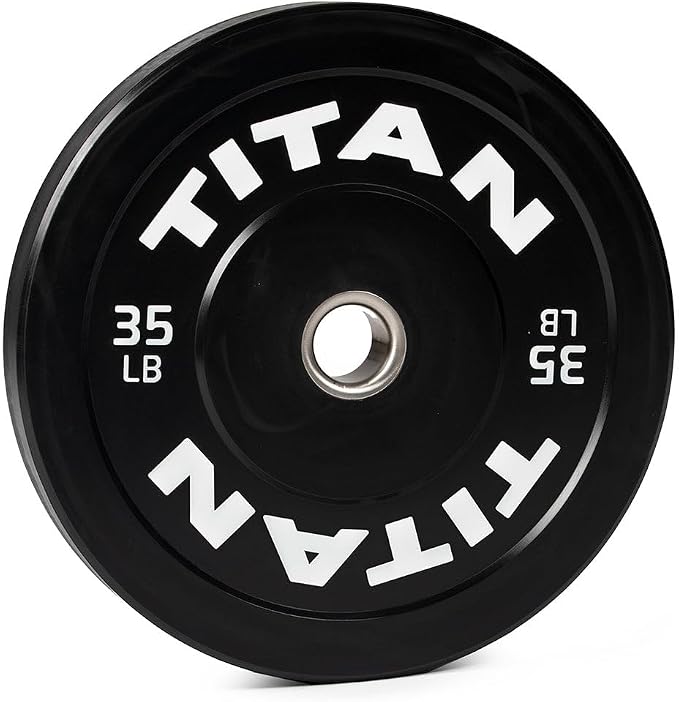 Titan Fitness Economy Series Black Olympic Bumper Plates, Durable Rubber Exterior with Steel Core, Weightlifting and Strength Training Weight Plate