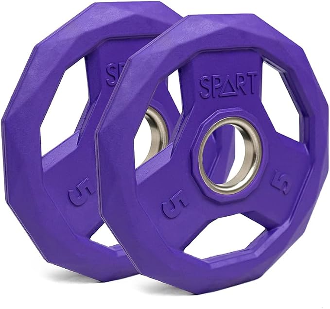 SPART Color Coded Weight Plate 2-Inch Rubber Coated Olympic Grip Plate for Barbell, Solid Cast Iron Weight Plates for Strength Training, Weightlifting, Crossfit, Home Gym, 2.5LB/5LB/10LB/25LB/35LB/45LB, Pair