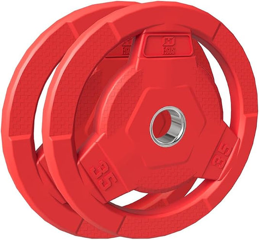 Color Coded 2-Inch Rubber Coated Olympic Grip Plate for Barbell,Solid Cast Iron Weight Plates for Strength Training, Weightlifting, Home Gym, 2.5/5/10/15/25/35/45 LB, Single and Pair