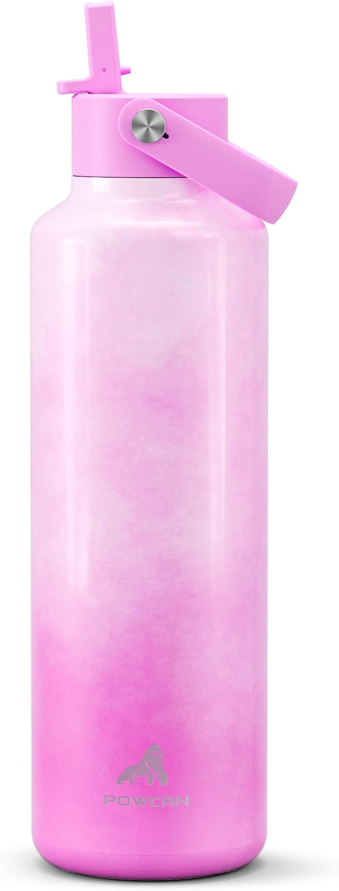 POWCAN 24 oz Slim Insulated Water Bottle: Leakproof, Lightweight, Cold for 24H, Double Walled Stainless Steel Water Bottle with Straw for Travel, Hiking, Biking, Sport, Outdoors (Cloudy Rose)