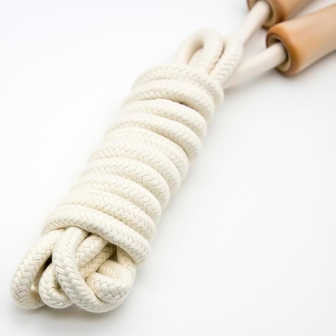 Jump Rope for Kids - Wooden Handle - Adjustable Cotton Braided Fitness Skipping Rope for Toddler Fitness Workout Exercise Outdoor Activity