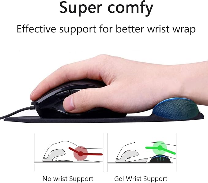 Ergonomic Mouse Pad with Wrist Rest, Gel Wrist Support Mousepad, Pain Relief Laptop Computer Mouse Pad, Non-Slip Mouse Pads for Office & Home (Black, 9.5 x 8.3 in)