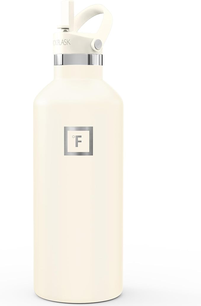IRON °FLASK 32 oz Narrow Mouth Water Bottle (Straw, 3 Lids) | Insulated Stainless Steel Sports Water Bottle with Leakproof Straw Lid - BPA Free, Cold 24 Hrs, Sweat Free (Cashmere Cream)