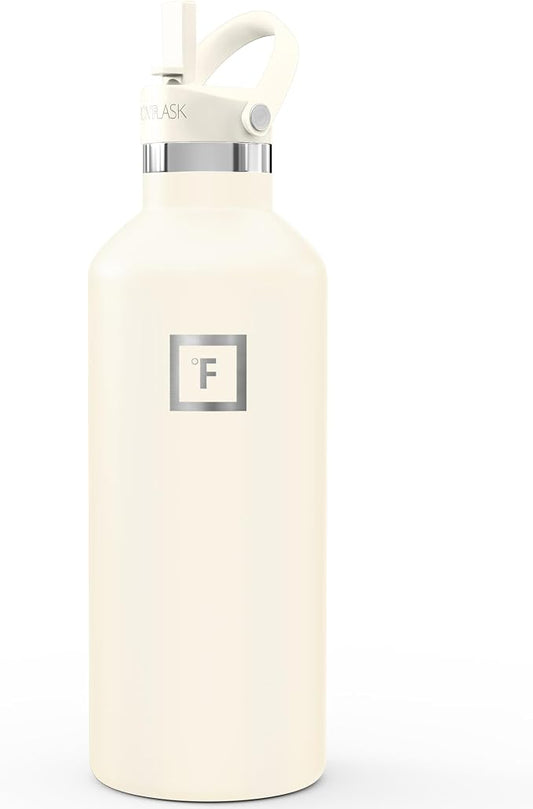 IRON °FLASK 32 oz Narrow Mouth Water Bottle (Straw, 3 Lids) | Insulated Stainless Steel Sports Water Bottle with Leakproof Straw Lid - BPA Free, Cold 24 Hrs, Sweat Free (Cashmere Cream)