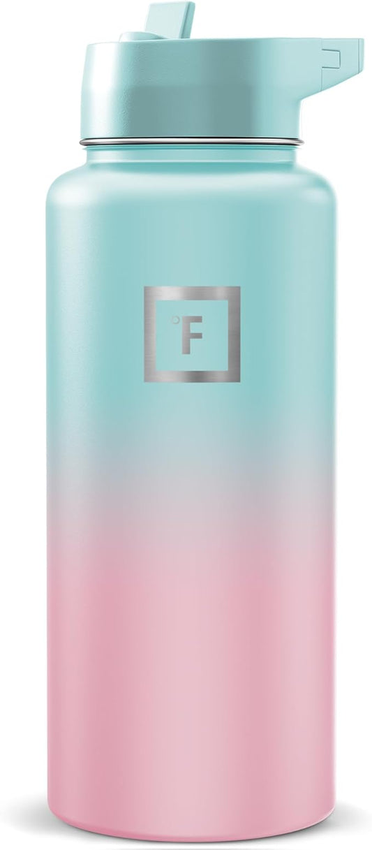 IRON °FLASK 32 oz Wide Mouth Water Bottle with Straw | Insulated Stainless Steel Sports Water Bottle with Leakproof Straw Lid - BPA Free, Cold 24 Hrs, Sweat Free (Bubble Gum)