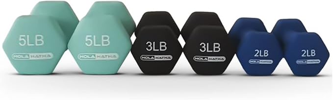 HolaHatha 1, 2 and 3 lb Neoprene Dumbbell Strength Training Weight Set with Rack