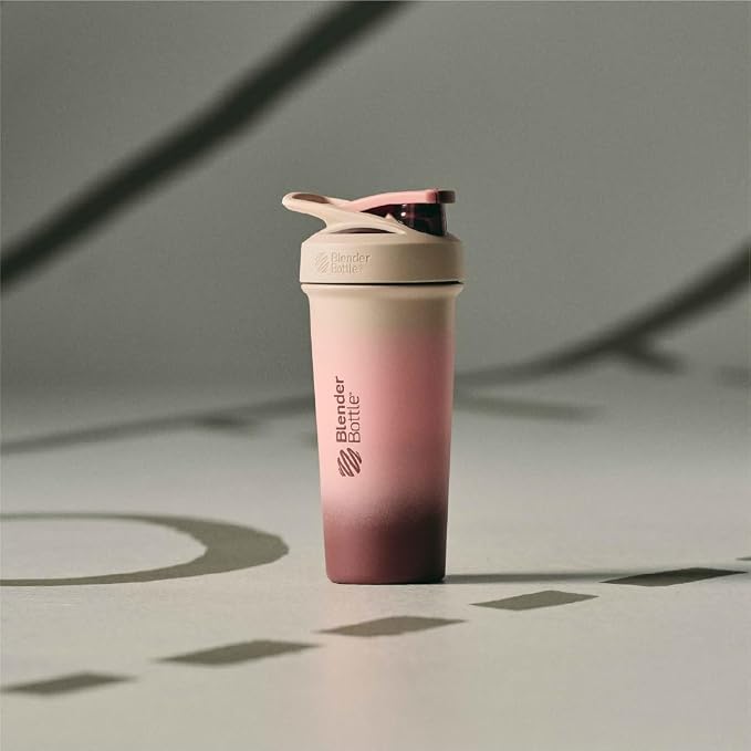 BlenderBottle Sport Sleek Shaker Cup Insulated Stainless Steel Water Bottle with Wire Whisk, 25-Ounce, Berry Fade (Pink)