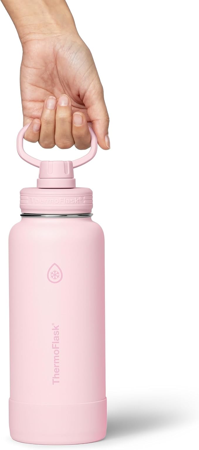 ThermoFlask Insulated Water Bottles, Spout Lid, 2-Pk, 32 oz, White/Blush