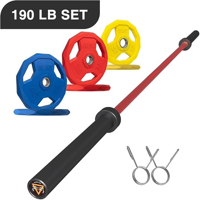 7FT Olympic Barbell Bar with Weight Plate Set Combo, Solid Olympic Bar with Bearings, 700Lbs Capacity Weight Bar for Home Gym Strength Training, Weightlifting, Powerlifting, Fit for 2" Olympic Plates