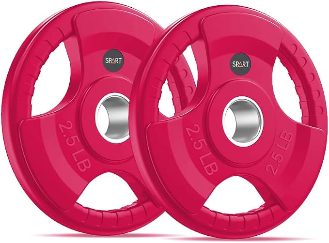 SPART 2-Inch Color Rubber Coated Olympic Grip Plate in Pairs or Single for Strength Training, Weightlifting and Bodybuilding, Solid Cast Iron Weight Plates for Barbell, 2.5LB/5LB/10LB/25LB/35LB/45LB, Two Years Warranty