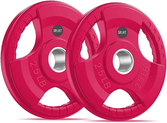 SPART 2-Inch Color Rubber Coated Olympic Grip Plate in Pairs or Single for Strength Training, Weightlifting and Bodybuilding, Solid Cast Iron Weight Plates for Barbell, 2.5LB/5LB/10LB/25LB/35LB/45LB, Two Years Warranty