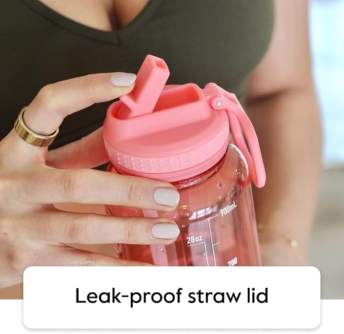 Takeya Motivational Water Bottle with Straw Lid and Time Marker (32 oz, Stormy Black) - Leakproof, BPA Free Water Bottle for Daily Intake Tracking