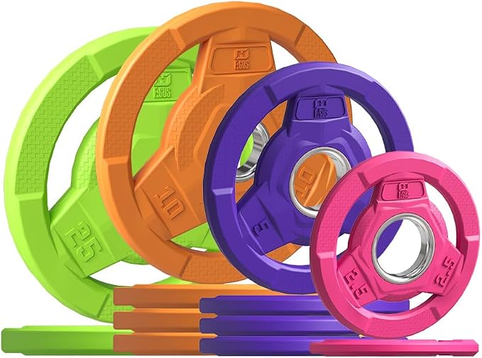 Color Coded 2-Inch Rubber Coated Olympic Grip Plate for Barbell,Solid Cast Iron Weight Plates for Strength Training, Weightlifting, Home Gym, 2.5/5/10/15/25/35/45 LB, Single and Pair