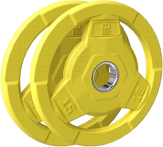 Color Coded 2-Inch Rubber Coated Olympic Grip Plate for Barbell,Solid Cast Iron Weight Plates for Strength Training, Weightlifting, Home Gym, 2.5/5/10/15/25/35/45 LB, Single and Pair