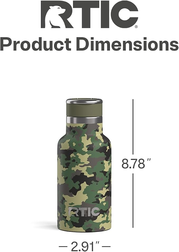 RTIC Little Journey Water Bottle with Straw, Ceramic-Lined, Insulated, Stainless Steel, Metal, Double Wall Vacuum-Insulation, Leak-Proof Lid, BPA-Free Water Flask for Sports, Travel, Digital Camo