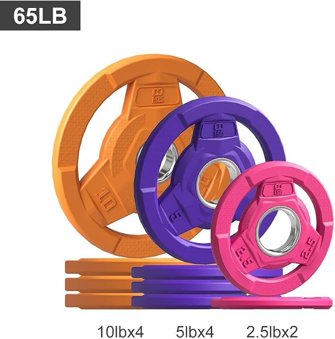 Color Coded 2-Inch Rubber Coated Olympic Grip Plate for Barbell,Solid Cast Iron Weight Plates for Strength Training, Weightlifting, Home Gym, 2.5/5/10/15/25/35/45 LB, Single and Pair
