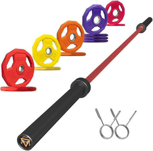 7FT Olympic Barbell Bar with Weight Plate Set Combo, Solid Olympic Bar with Bearings, 700Lbs Capacity Weight Bar for Home Gym Strength Training, Weightlifting, Powerlifting, Fit for 2" Olympic Plates