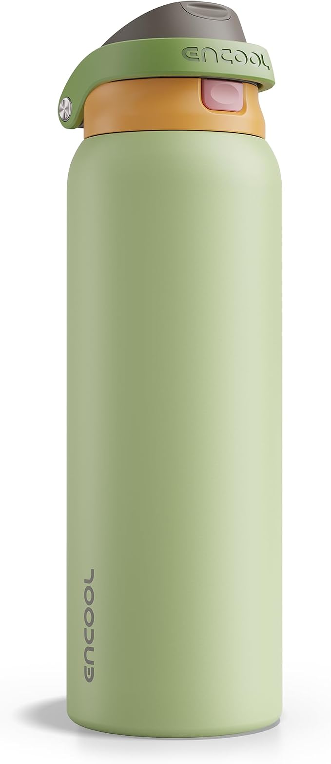 ENCOOL Leakproof Insulated Water Bottle with Straw Dual-Sip Water Bottle Bag-Safe Design for Work, Commute & Gym – Keeps Drinks Cold All Day, 40 oz, Sage Green