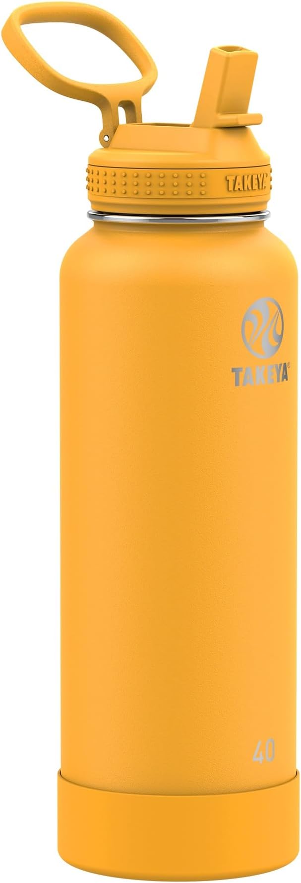 Takeya 40 oz Actives Stainless Steel Water Bottle with Straw Lid – Leakproof, Double-Wall Insulated, Keeps Drinks Cold 24 hrs/Hot 12 hrs, BPA-Free, Powder-Coated, Gym & Travel, Clementine