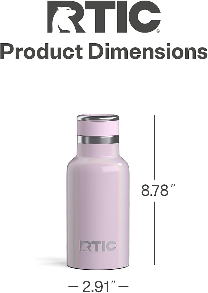 RTIC Little Journey Water Bottle with Straw, Ceramic-Lined, Insulated, Stainless Steel, Metal, Double Wall Vacuum-Insulation, Leak-Proof Lid, BPA-Free Water Flask for Sports, Travel, Pale Pink Glitter