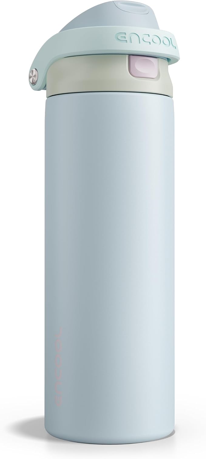 ENCOOL Leakproof Insulated Water Bottle with Straw Dual-Sip Water Bottle Bag-Safe Design for Work, Commute & Gym – Keeps Drinks Cold All Day, 24 oz, Powder Blue
