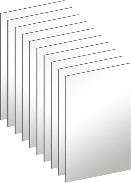 4'' x 6'' x 0.07'' Acrylic Mirror Tiles for Wall Decor, 10Pcs | Rectangular Wall Mirror Sheet with Adhesive Stickers for Bathroom, Bedroom, Living Room, Home, Tables Centerpieces Decor