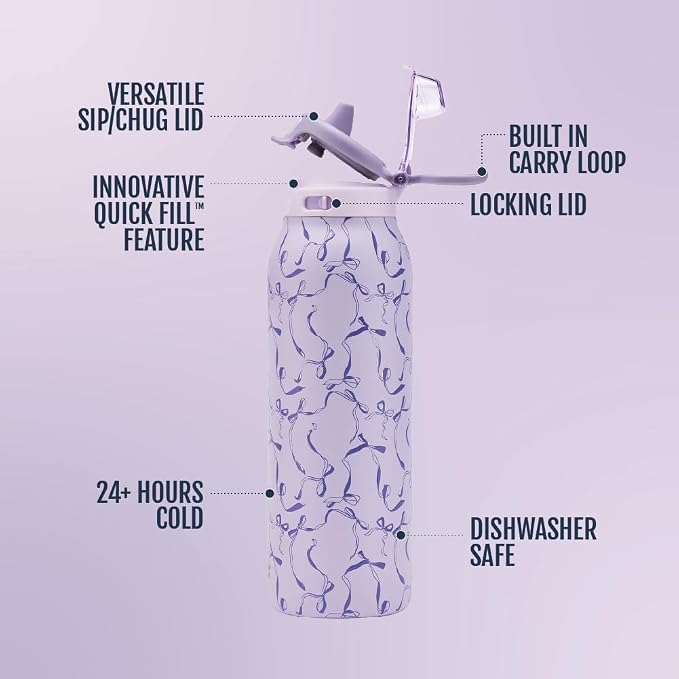 Ello Pop & Fill Insulated Stainless Steel Water Bottle with Quick Fill Lid, Leakproof Locking, Sip or Chug Spout, BPA-Free, Double Wall Vacuum Insulated for Sports, Travel & School- 22oz / 32oz / 40oz