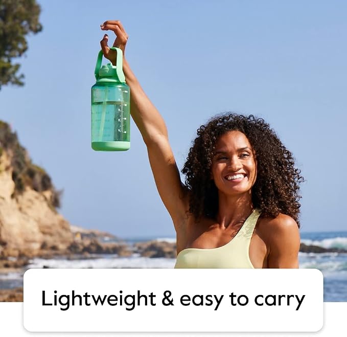 Takeya Motivational Water Bottle with Straw Lid and Time Marker (64 oz, Vivacity Purple) - Leakproof, BPA Free Water Bottle for Daily Intake Tracking