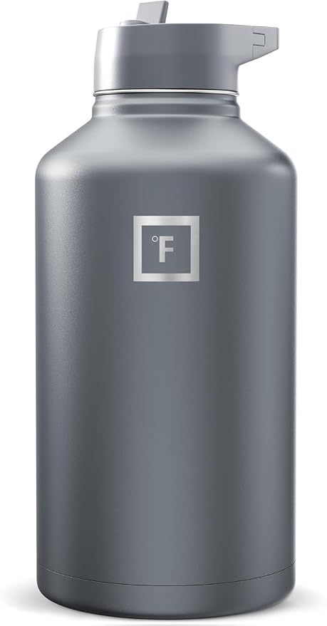 IRON °FLASK 64 oz Wide Mouth Water Bottle with Straw | Insulated Half Gallon Water Bottle with Leakproof Straw Lid - BPA Free, Cold 24 Hrs, Sweat Free (Graphite)