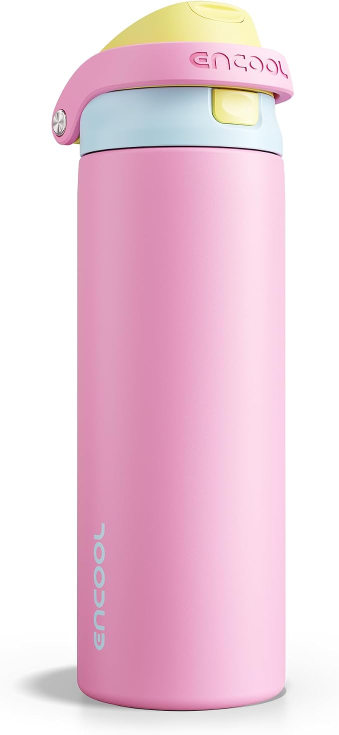ENCOOL Leakproof Insulated Water Bottle with Straw Dual-Sip Water Bottle Bag-Safe Design for Work, Commute & Gym – Keeps Drinks Cold All Day, 24 oz, Shell Pink
