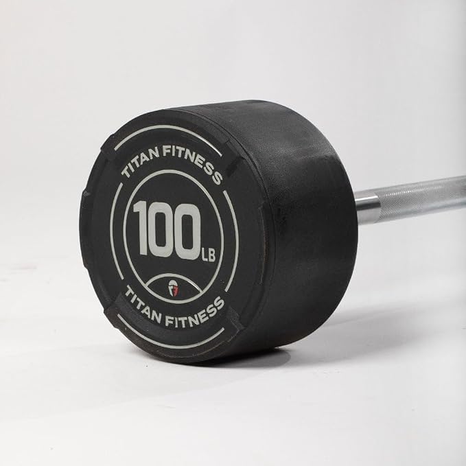 Titan Fitness Rubber Curl Fixed Barbells, Pre-Loaded Weight Bar for Strength Training & Weightlifting