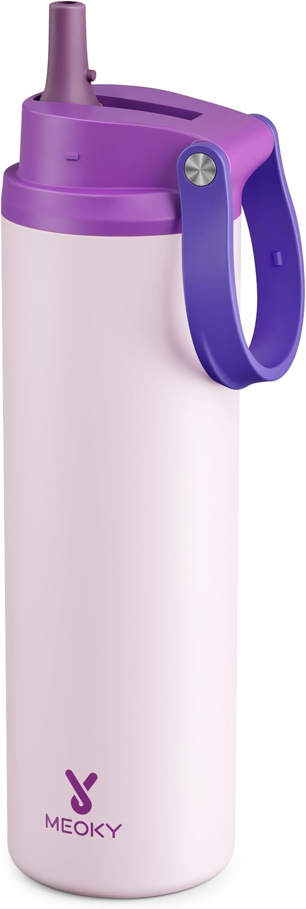 Meoky 24 oz Insulated Water Bottle: Flip-to-Pop Straw, Leak Proof, 24H Cold, Fits in Car Cup Holder, Wide Mouth, BPA-Free, Stainless Steel Water Bottle for Women Teen Girls, Dreamy Field