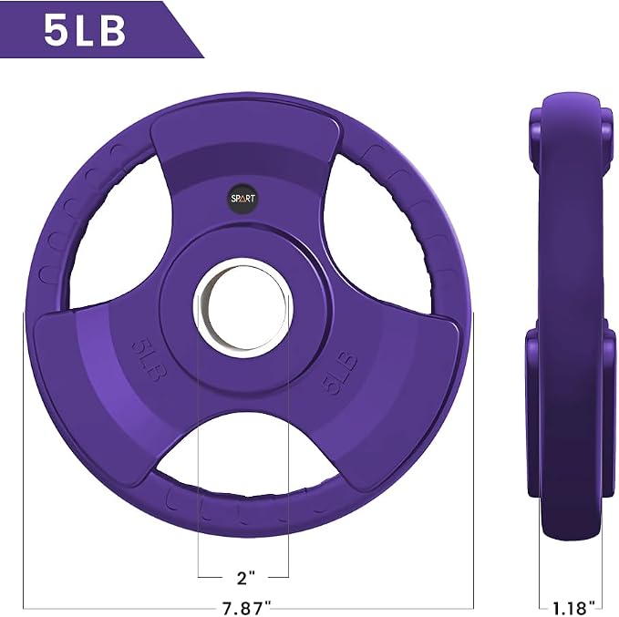 SPART 2-Inch Color Rubber Coated Olympic Grip Plate in Pairs or Single for Strength Training, Weightlifting and Bodybuilding, Solid Cast Iron Weight Plates for Barbell, 2.5LB/5LB/10LB/25LB/35LB/45LB, Two Years Warranty