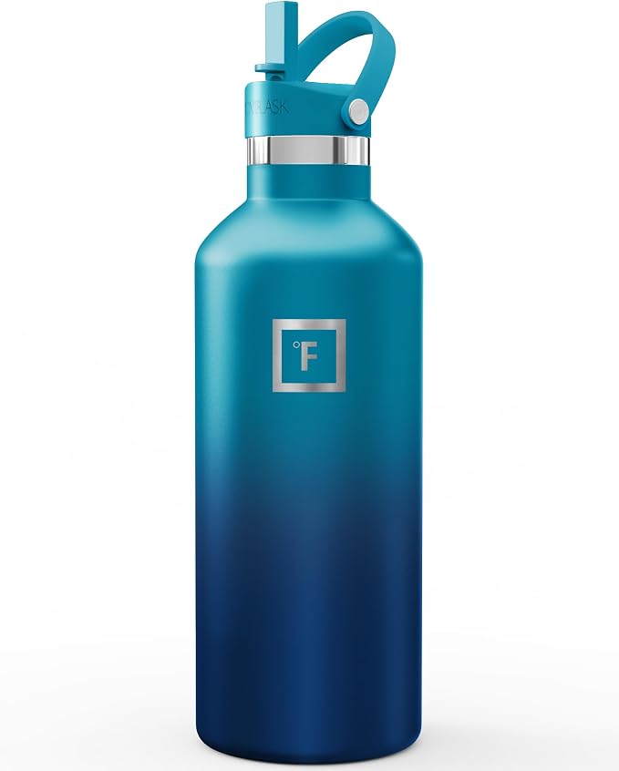 IRON °FLASK 32 oz Narrow Mouth Water Bottle with Straw | Insulated Stainless Steel Sports Water Bottle with Leakproof Straw Lid - BPA Free, Cold 24 Hrs, Sweat Free (Dark Night)