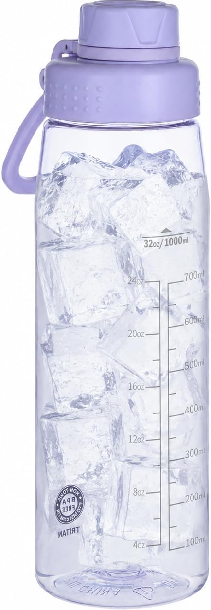 32oz Clear Water Bottle - BPA-Free Tritan Plastic, Fast Flow Spout Lid, Wide Mouth & Leakproof Design Hiking Water Bottle Suitable for Travel, Outdoors, Gym, Travel, Home, School(Light Purple)