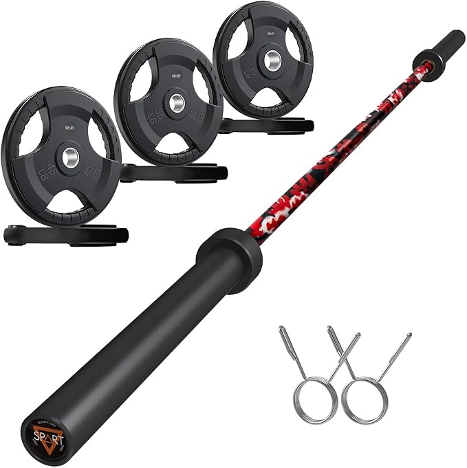 7FT Olympic Barbell Bar with Weight Plate Set Combo, Solid Olympic Bar with Bearings, 700Lbs Capacity Weight Bar for Home Gym Strength Training, Weightlifting, Powerlifting, Fit for 2" Olympic Plates