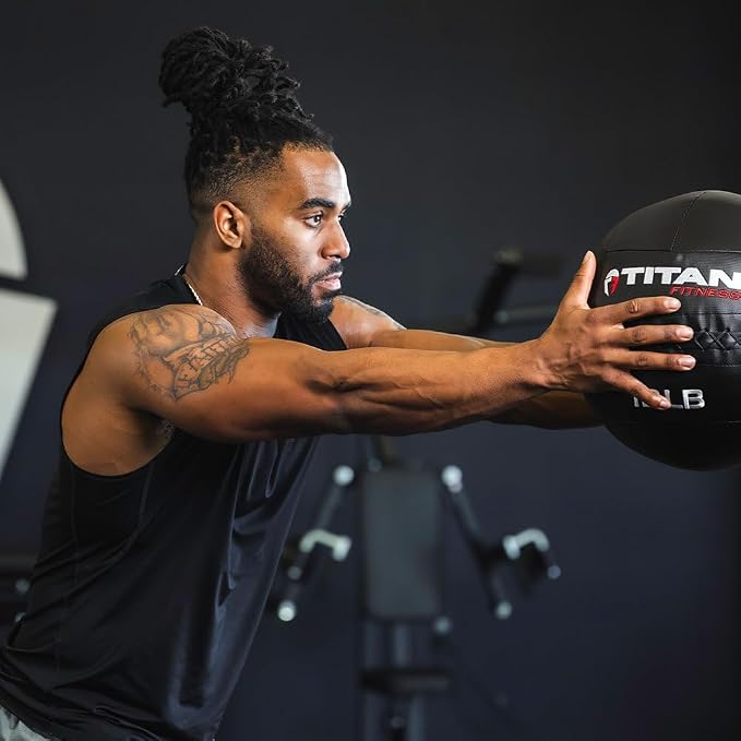 Titan Fitness 20 LB Composite Wall Ball, Soft Shell Poly-Composite Laminate Cross Texture Non-Slip Grip, Tight Stitching, Medicine Ball for Core, Full-Body, Functional Workouts, Exercise Ball
