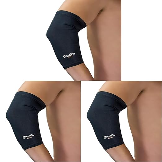 Heelbo Elbow Sleeve and Elbow Compression Sleeve with Copper Infused Fibers and Breathable Fabric for Tendonitis, Golfers Weight Lifting, Tennis Elbow or Arthritis for Men and Women, Black, Large