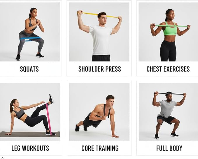 New Horrizon Resistance Bands for Working Out Set of 5 with Carry Bag, Resistance Loop Exercise Bands for Strength Training, Physical Therapy & Pilates, Home Gym Workout Equipment for Men & Women
