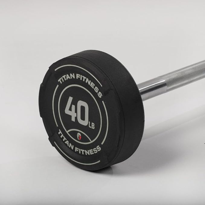 Titan Fitness Rubber Curl Fixed Barbells, Pre-Loaded Weight Bar for Strength Training & Weightlifting