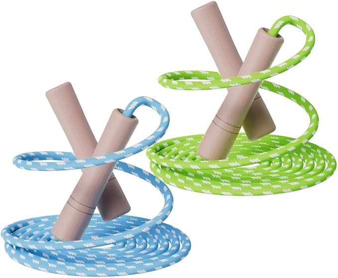 Jump Rope for Kids - Wooden Handle - Adjustable Cotton Braided Fitness Skipping Rope for Toddler Fitness Workout Exercise Outdoor Activity